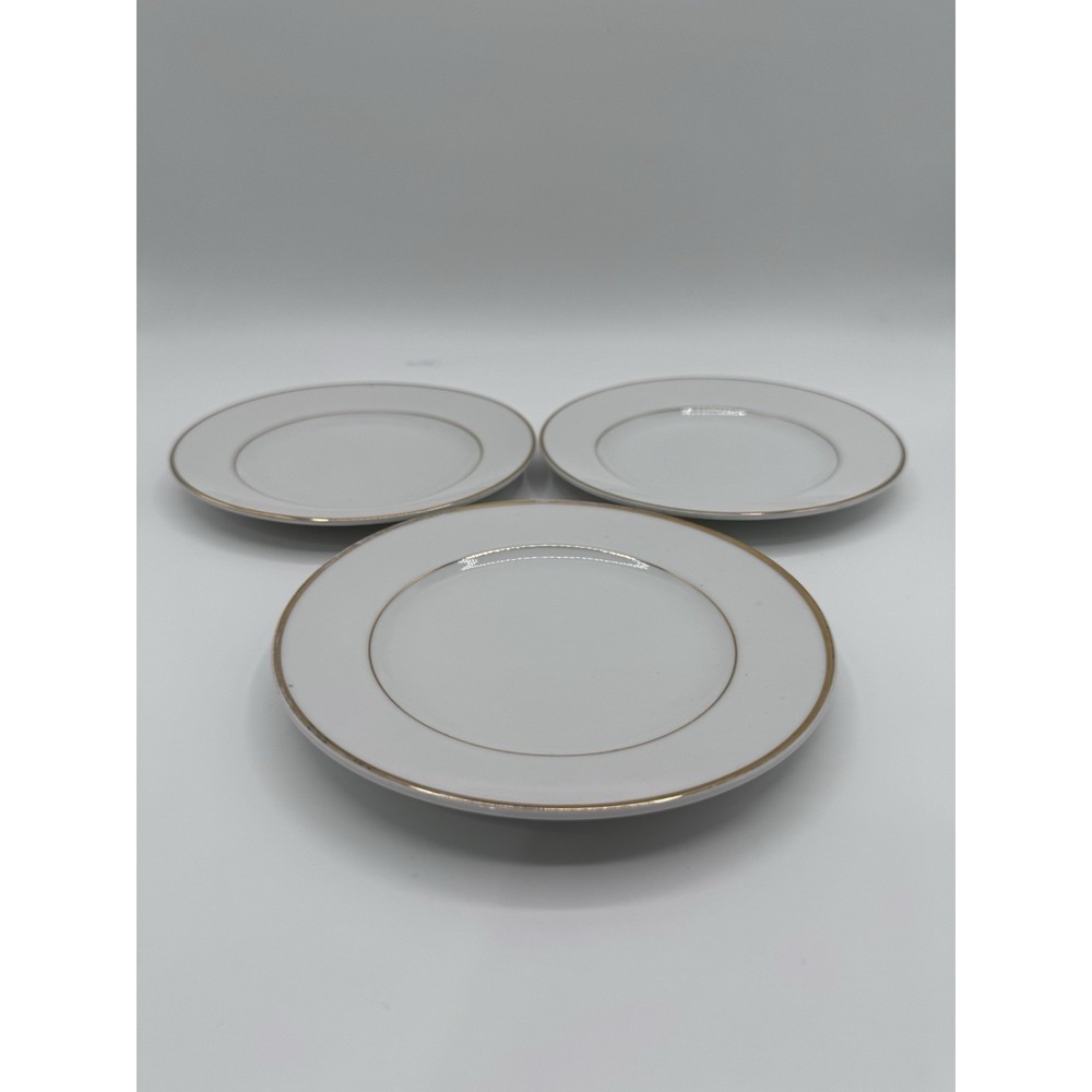 Sonnet‎ Fine China Japan 6-1/2" Dessert Plates White & Double Gold Trim Set of 3